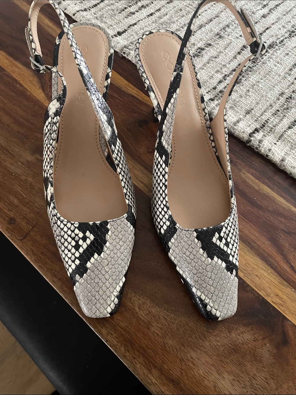 Coach Snake-Print Slingback Pumps in Black & Cream